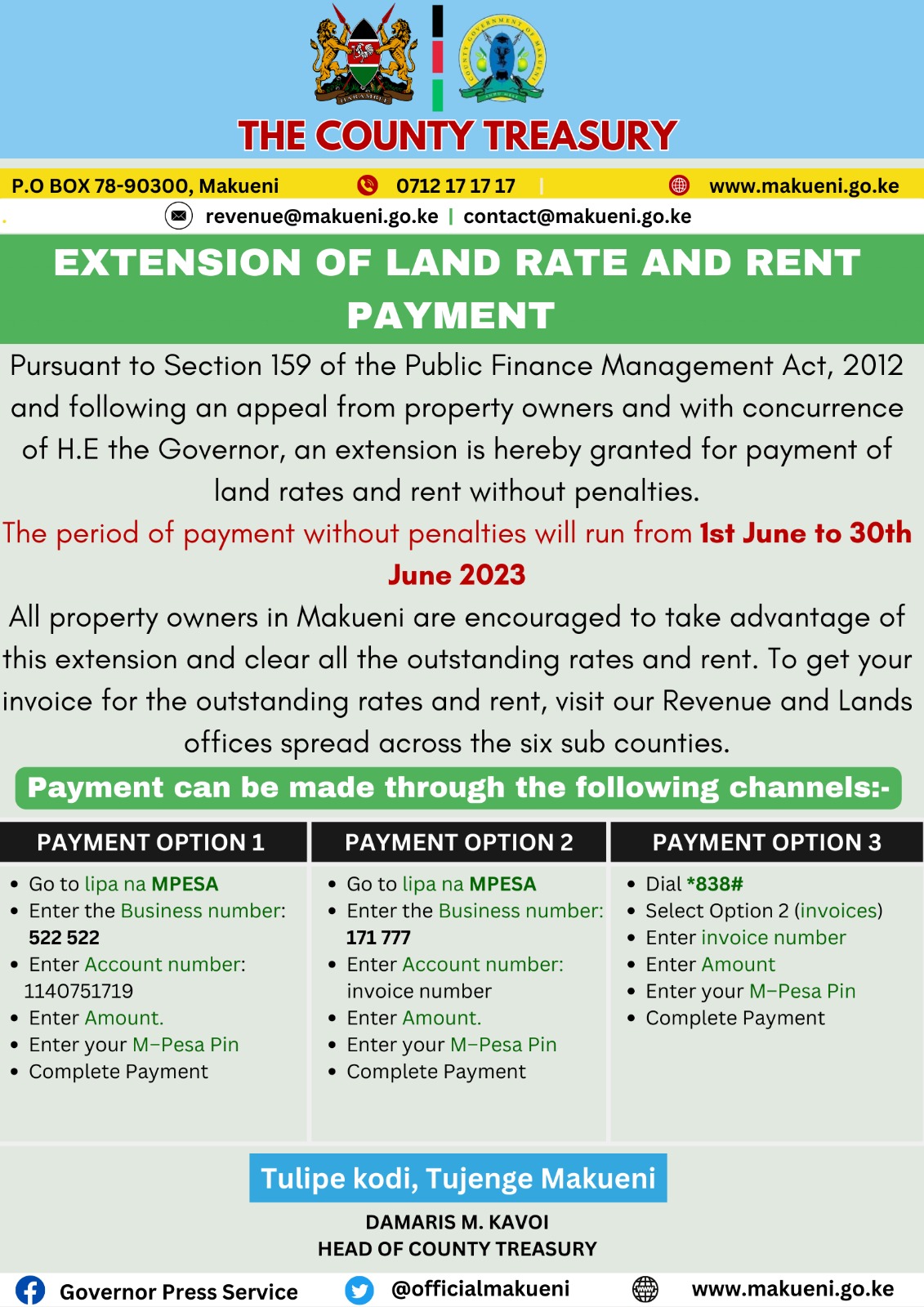 Land Rates And Rents Extension Of Land Rate And Rent Payment From 1st June to 30th June ...